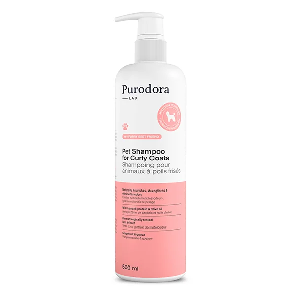 Shampoing pour animaux à poils frisés 500 ml, Purodora Lab