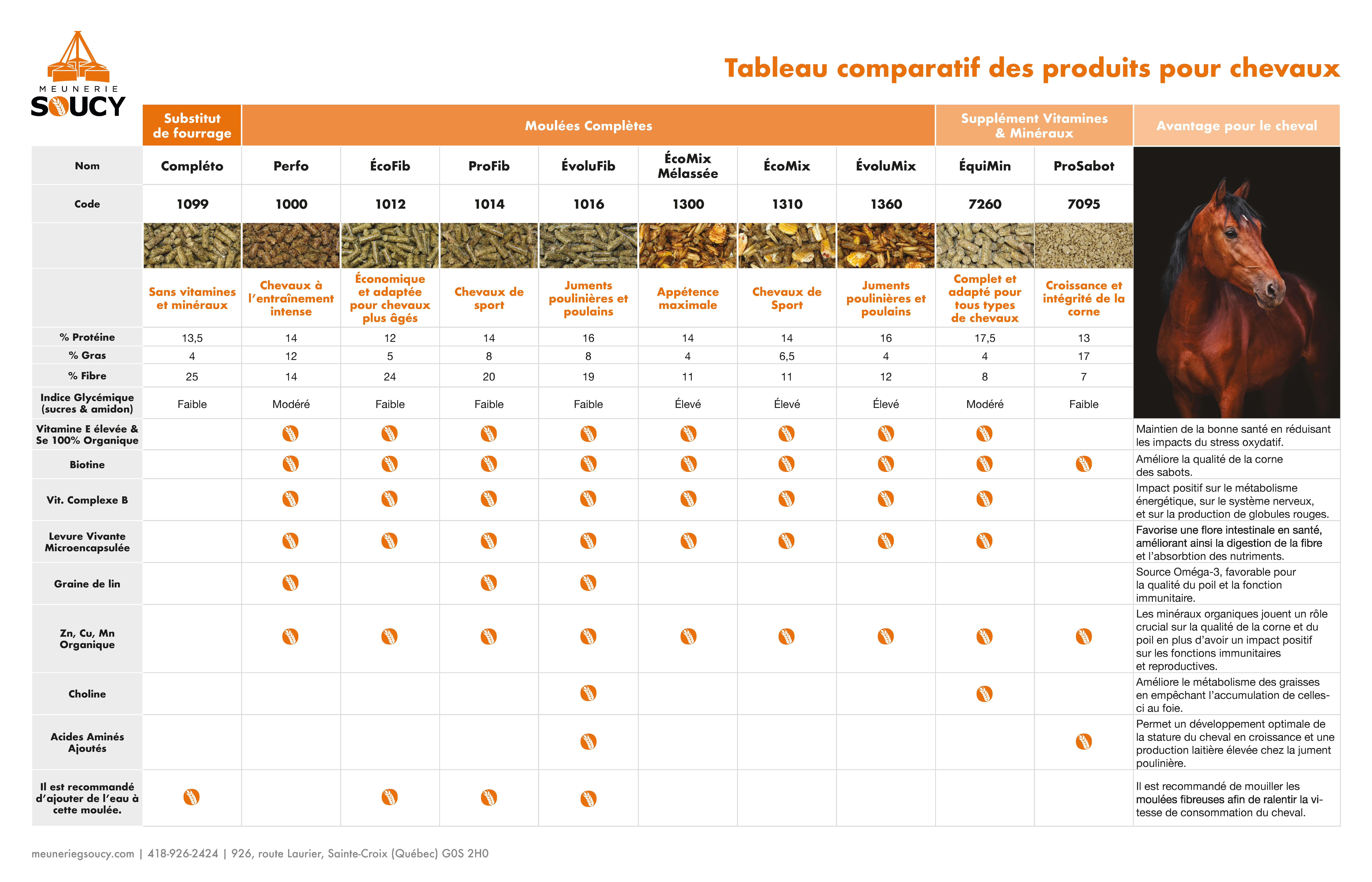 2025 Tableau Comparatif des produits pour chevaux Meunerie Soucy